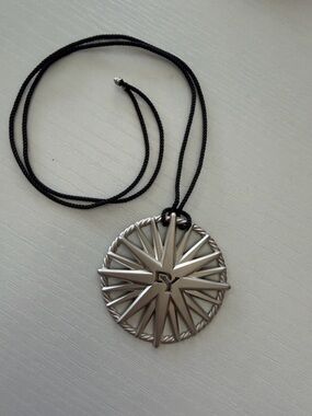 David Yurman Silver Starburst Pendant with Black Cord